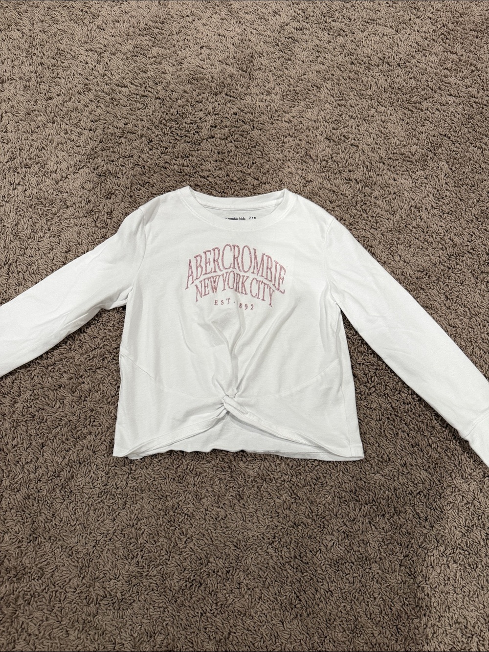 Abercrombie & Fitch White Long-Sleeve Twist Front Logo Tee with Pink Print